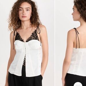 Jonathan Simkhai White Satin Corset Camisole with Black Lace